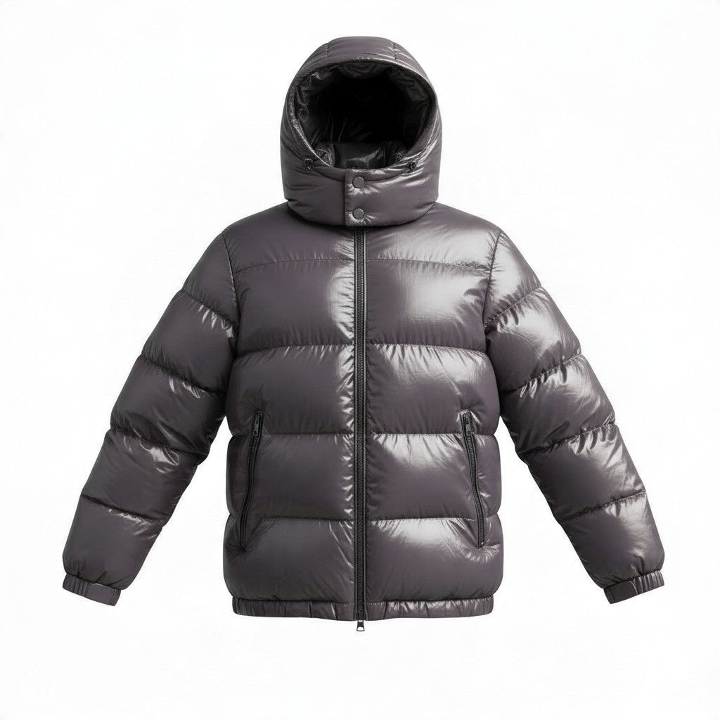 Poolman Glanz-Steppjacke in Anthrazit mit Kapuze, breiten Steppkammern und Reißverschlusstaschen aus Nylon