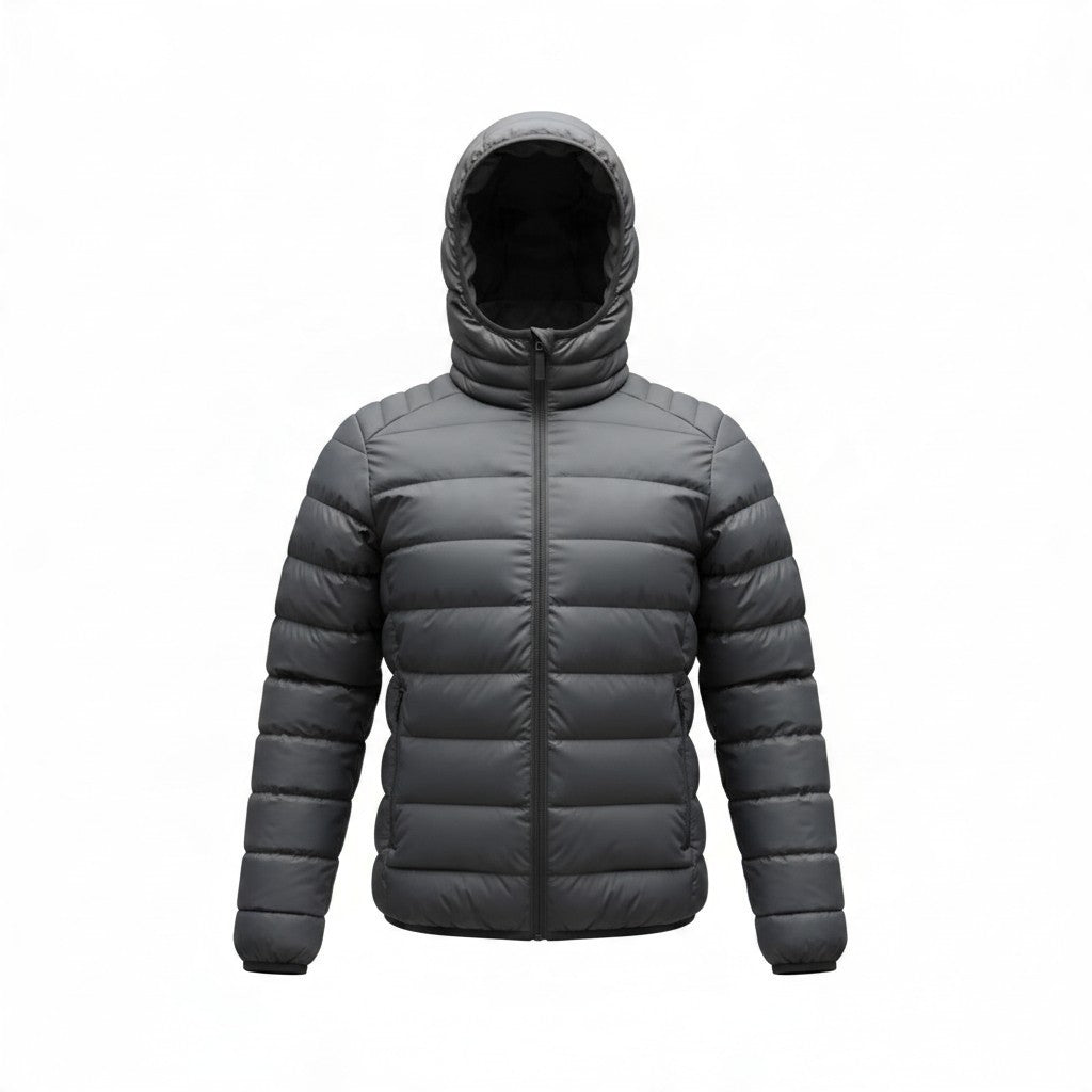Poolman leichte graue Steppjacke mit Kapuze und glänzender Oberfläche für den Übergang