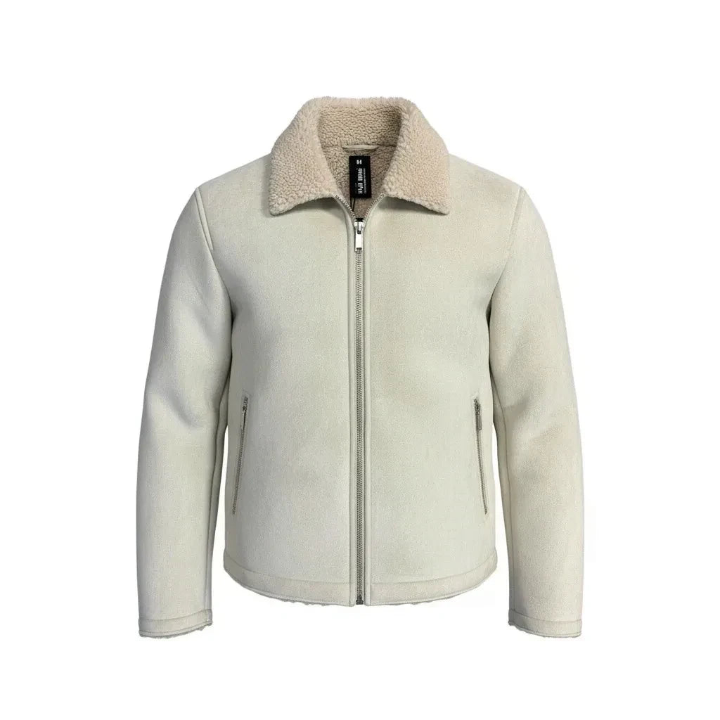 Poolman Jacke in hellem Beige mit Wildlederoptik, Teddykragen und Frontreißverschluss für Herren