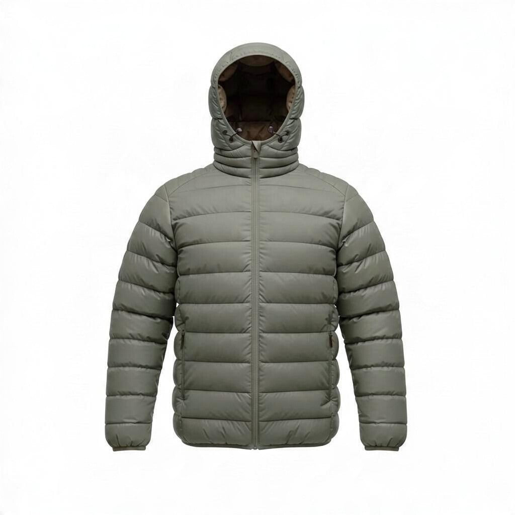 Poolman leichte Steppjacke in Army-Grün mit Kapuze, glänzender Oberfläche und schmalen Steppkammern für den Alltag.