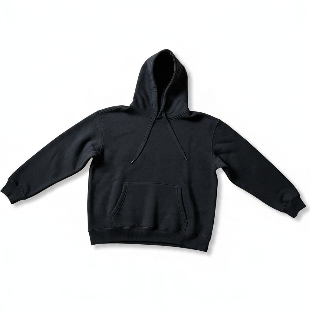 Schwarzer Poolman Oversize-Hoodie aus Baumwollmix mit Kapuze, Kordelzug und Kängurutasche auf weißem Hintergrund