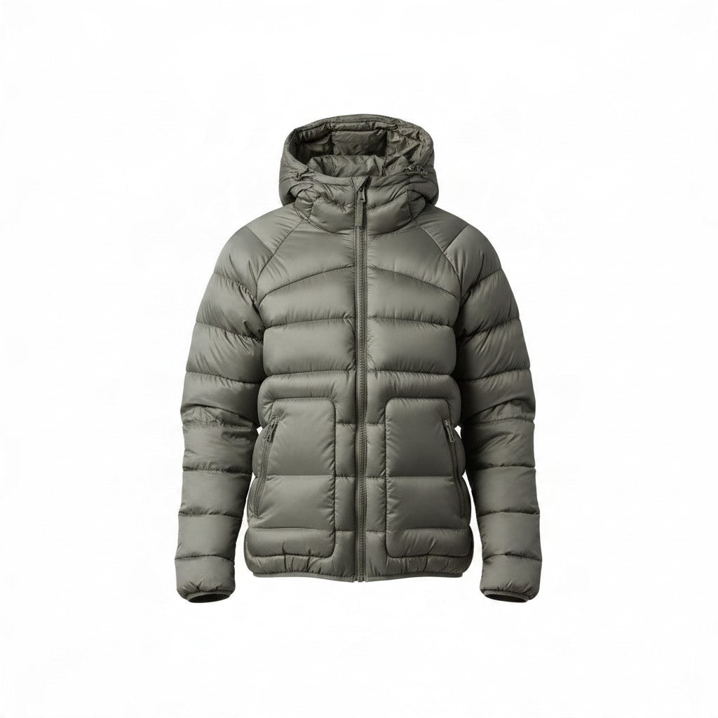 Poolman Steppjacke in Army-Grün mit Kapuze, glänzender Nylon-Oberfläche und großen Fronttaschen mit Reißverschluss