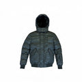 Poolman Steppjacke in Black Camou mit Kapuze, Bomber-Schnitt, Rippbündchen und Brusttasche im Military-Look