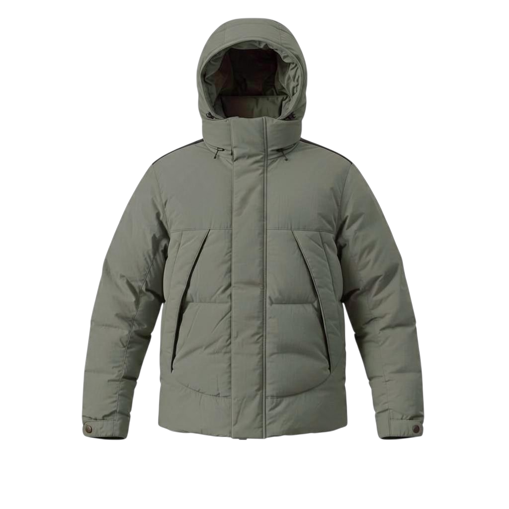Poolman wattierte Winterjacke in Army-Grün mit Kapuze, hohem Kragen und verdeckter Knopfleiste im Outdoor-Look