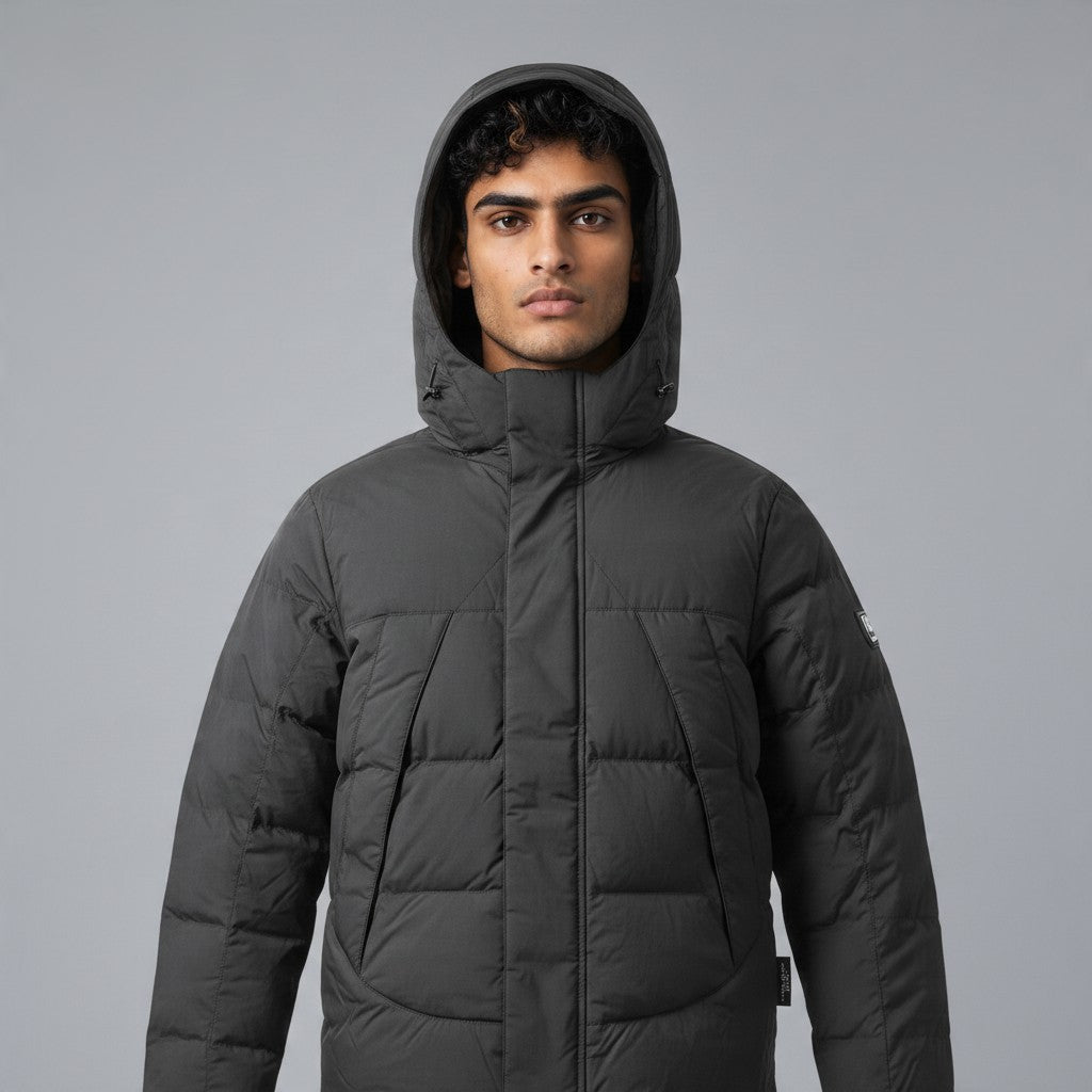 Poolman wattierte Winterjacke in Army mit Kapuze, hohem Kragen und matter Oberfläche an einem Model